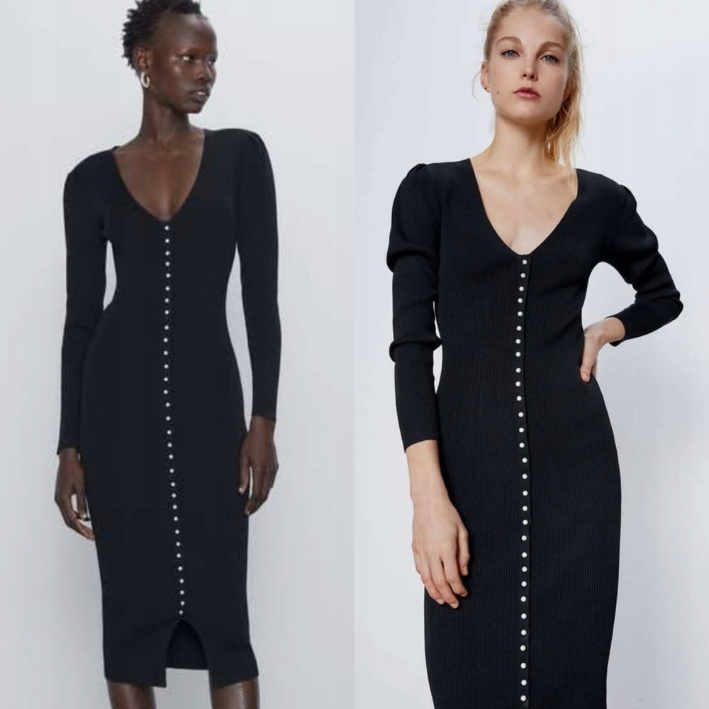 Zara Pearl Detailed Ribbed Knit Dress
